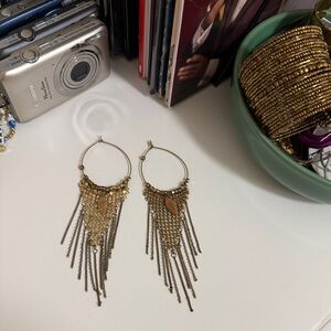 Gold Free People Fringe Dangle Earrings